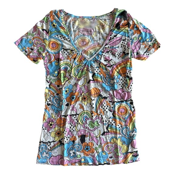 Multicolored Doodle V-Neck Tee T-Shirt ASO Alex Russo - Picture 3 of 8